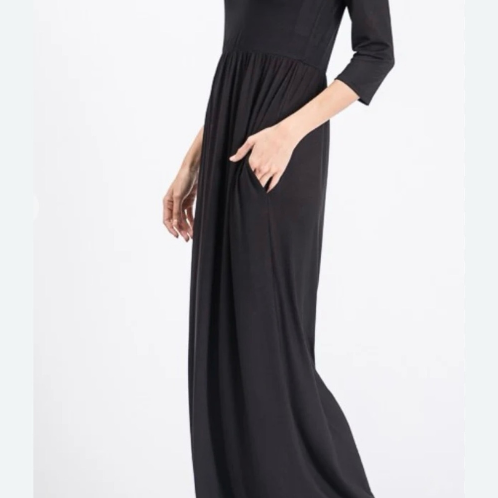 Chic Long Sleeve Black Maxi Dress - Picture 2 of 9